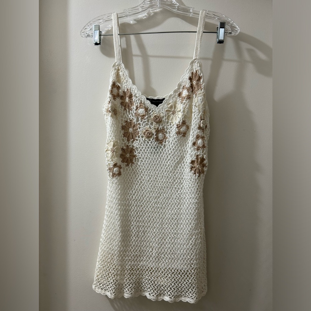 NWT- Cream Crochet Flower Tank Top